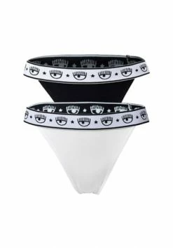 CHIARA FERRAGNI Damen String 2er Pack - Brief, Cotton Stretch, Logobund, Uni Schwarz/ Weiß
