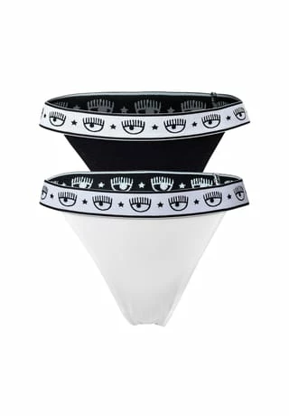 CHIARA FERRAGNI Damen String 2er Pack - Brief, Cotton Stretch, Logobund, Uni Schwarz/ Weiß 3 CHIARA FERRAGNI Damen String 2er Pack - Brief, Cotton Stretch, Logobund, Uni Schwarz/ Weiß