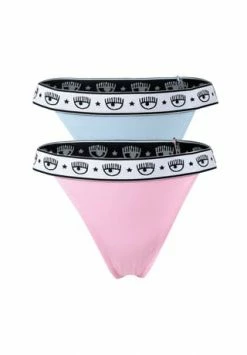 CHIARA FERRAGNI Damen String 2er Pack - Brief, Cotton Stretch, Logobund, Uni Rosa/ Hellblau