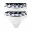 CHIARA FERRAGNI Damen String 2er Pack - Brief, Cotton Stretch, Logobund, Uni Weiß