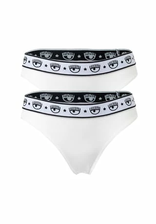 CHIARA FERRAGNI Damen String 2er Pack - Brief, Cotton Stretch, Logobund, Uni Weiß 3 CHIARA FERRAGNI Damen String 2er Pack - Brief, Cotton Stretch, Logobund, Uni Weiß