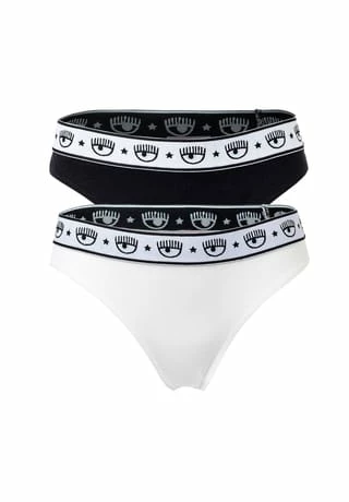 CHIARA FERRAGNI Damen String 2er Pack - Brief, Cotton Stretch, Logobund, Uni Schwarz/ Weiß 3 CHIARA FERRAGNI Damen String 2er Pack - Brief, Cotton Stretch, Logobund, Uni Schwarz/ Weiß