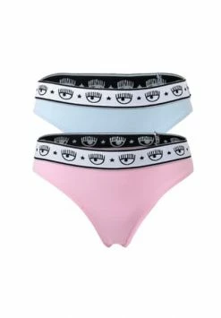 CHIARA FERRAGNI Damen String 2er Pack - Brief, Cotton Stretch, Logobund, Uni Rosa/ Hellblau