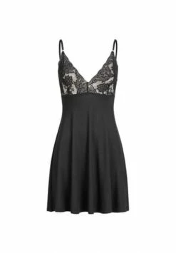 Erlich Damen Träger-Nachthemd Schwarz