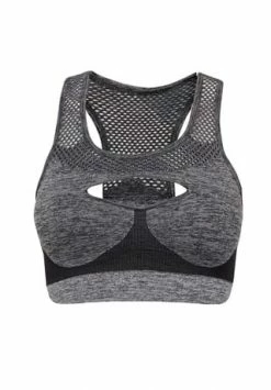 LEIFNELSON Damen Seamless Sport BH Fitness Crop Top Schwarz