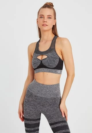 LEIFNELSON Damen Seamless Sport BH Fitness Crop Top Schwarz 4 LEIFNELSON Damen Seamless Sport BH Fitness Crop Top Schwarz – Bild 2