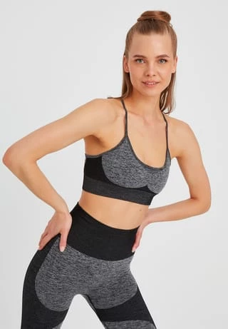 LEIFNELSON Damen Seamless Sport BH Fitness Crop Top Schwarz 4 LEIFNELSON Damen Seamless Sport BH Fitness Crop Top Schwarz – Bild 2