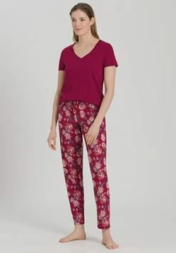 HANRO Schlafshirt, V-Ausschnitt, Für Damen 2459 BURGUNDY -SCHIESSER Shop unnamed file 1646