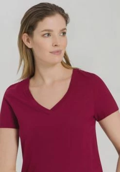 HANRO Schlafshirt, V-Ausschnitt, Für Damen 2459 BURGUNDY -SCHIESSER Shop unnamed file 1649