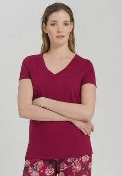 HANRO Schlafshirt, V-Ausschnitt, Für Damen 2459 BURGUNDY -SCHIESSER Shop unnamed file 1652