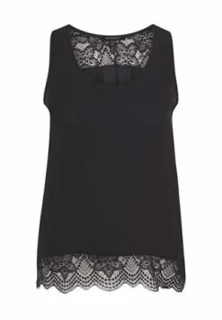 MANGUUN Schlafshirt, Ärmellos, Rundhals, Spitzendetails, Für Damen BLACK