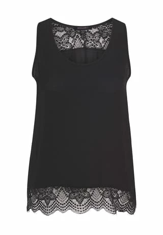 MANGUUN Schlafshirt, Ärmellos, Rundhals, Spitzendetails, Für Damen BLACK 3 MANGUUN Schlafshirt, Ärmellos, Rundhals, Spitzendetails, Für Damen BLACK