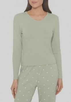 MANGUUN Schlafshirt, Langarm, V-Ausschnitt, Für Damen 1 DESERT SAGE -SCHIESSER Shop unnamed file 1757