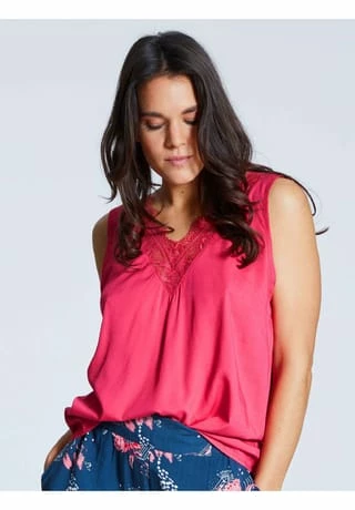 SCHIESSER Damen Trägertop Mit Spitze Mix & Relax Fuchsia 4 SCHIESSER Damen Trägertop Mit Spitze Mix & Relax Fuchsia – Bild 2