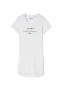 SCHIESSER Damen Nachthemd, 85 Cm - 1/2 Arm, Sleepshirt, Uni, Print, Rundhals Weiß