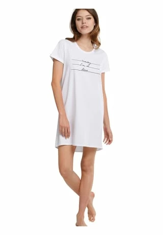 SCHIESSER Damen Nachthemd, 85 Cm - 1/2 Arm, Sleepshirt, Uni, Print, Rundhals Weiß 6 SCHIESSER Damen Nachthemd, 85 Cm - 1/2 Arm, Sleepshirt, Uni, Print, Rundhals Weiß – Bild 4