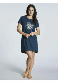 SCHIESSER Damen Nachthemd, 85 Cm - 1/2 Arm, Sleepshirt, Uni, Print, Rundhals Blau -SCHIESSER Shop unnamed file 1837
