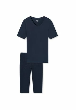 Uncover By SCHIESSER Damen Schlafanzug Set Kurz, 2-tlg. - 1/2 Arm, 3/4 Hose, V-Ausschnitt Dunkelblau 3 Uncover By SCHIESSER Damen Schlafanzug Set Kurz, 2-tlg. - 1/2 Arm, 3/4 Hose, V-Ausschnitt Dunkelblau