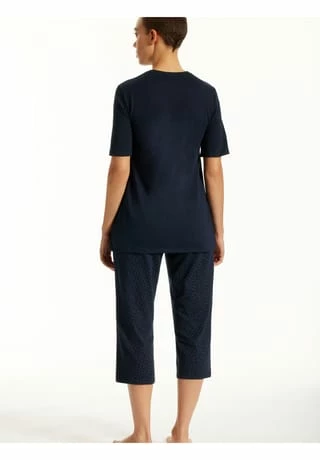 Uncover By SCHIESSER Damen Schlafanzug Set Kurz, 2-tlg. - 1/2 Arm, 3/4 Hose, V-Ausschnitt Dunkelblau 4 Uncover By SCHIESSER Damen Schlafanzug Set Kurz, 2-tlg. - 1/2 Arm, 3/4 Hose, V-Ausschnitt Dunkelblau – Bild 2