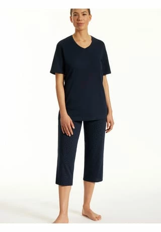 Uncover By SCHIESSER Damen Schlafanzug Set Kurz, 2-tlg. - 1/2 Arm, 3/4 Hose, V-Ausschnitt Dunkelblau 5 Uncover By SCHIESSER Damen Schlafanzug Set Kurz, 2-tlg. - 1/2 Arm, 3/4 Hose, V-Ausschnitt Dunkelblau – Bild 3