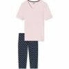 Uncover By SCHIESSER Damen Schlafanzug Set Kurz, 2-tlg. - 1/2 Arm, 3/4 Hose, V-Ausschnitt Rosa