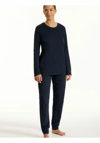 Uncover By SCHIESSER Damen Schlafanzug Set Lang, 2-tlg. - Rundhals, Baumwolle Dunkelblau 5 Uncover By SCHIESSER Damen Schlafanzug Set Lang, 2-tlg. - Rundhals, Baumwolle Dunkelblau – Bild 3