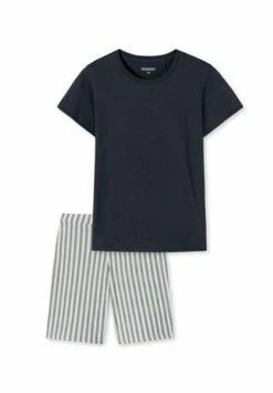 SCHIESSER Schlafanzug Kurz Bermuda Pure Stripes Nachtblau