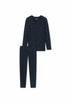 SCHIESSER Schlafanzug Langarm Essentials Comfort Fit Dunkelblau