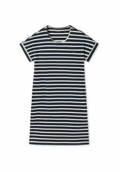 SCHIESSER Sleepshirt Kurzarm Essentials Stripes Green Cotton Dunkelblau