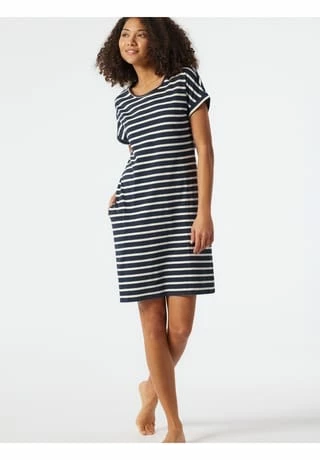 SCHIESSER Sleepshirt Kurzarm Essentials Stripes Green Cotton Dunkelblau 4 SCHIESSER Sleepshirt Kurzarm Essentials Stripes Green Cotton Dunkelblau – Bild 2