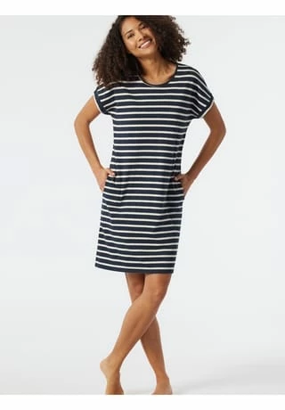 SCHIESSER Sleepshirt Kurzarm Essentials Stripes Green Cotton Dunkelblau 6 SCHIESSER Sleepshirt Kurzarm Essentials Stripes Green Cotton Dunkelblau – Bild 4