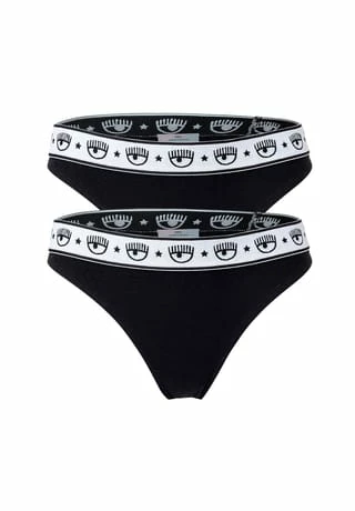 CHIARA FERRAGNI Damen String 2er Pack - Brief, Cotton Stretch, Logobund, Uni Schwarz 3 CHIARA FERRAGNI Damen String 2er Pack - Brief, Cotton Stretch, Logobund, Uni Schwarz