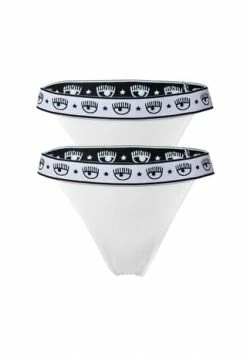 CHIARA FERRAGNI Damen String 2er Pack - Brief, Cotton Stretch, Logobund, Uni Weiß
