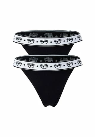 CHIARA FERRAGNI Damen String 2er Pack - Brief, Cotton Stretch, Logobund, Uni Schwarz 3 CHIARA FERRAGNI Damen String 2er Pack - Brief, Cotton Stretch, Logobund, Uni Schwarz