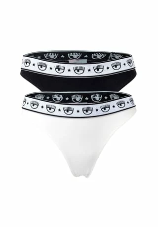 CHIARA FERRAGNI Damen String 2er Pack - Brief, Cotton Stretch, Logobund, Uni Schwarz/ Weiß 3 CHIARA FERRAGNI Damen String 2er Pack - Brief, Cotton Stretch, Logobund, Uni Schwarz/ Weiß