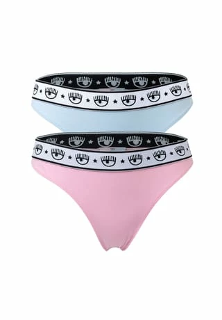 CHIARA FERRAGNI Damen String 2er Pack - Brief, Cotton Stretch, Logobund, Uni Rosa/Hellblau 3 CHIARA FERRAGNI Damen String 2er Pack - Brief, Cotton Stretch, Logobund, Uni Rosa/Hellblau